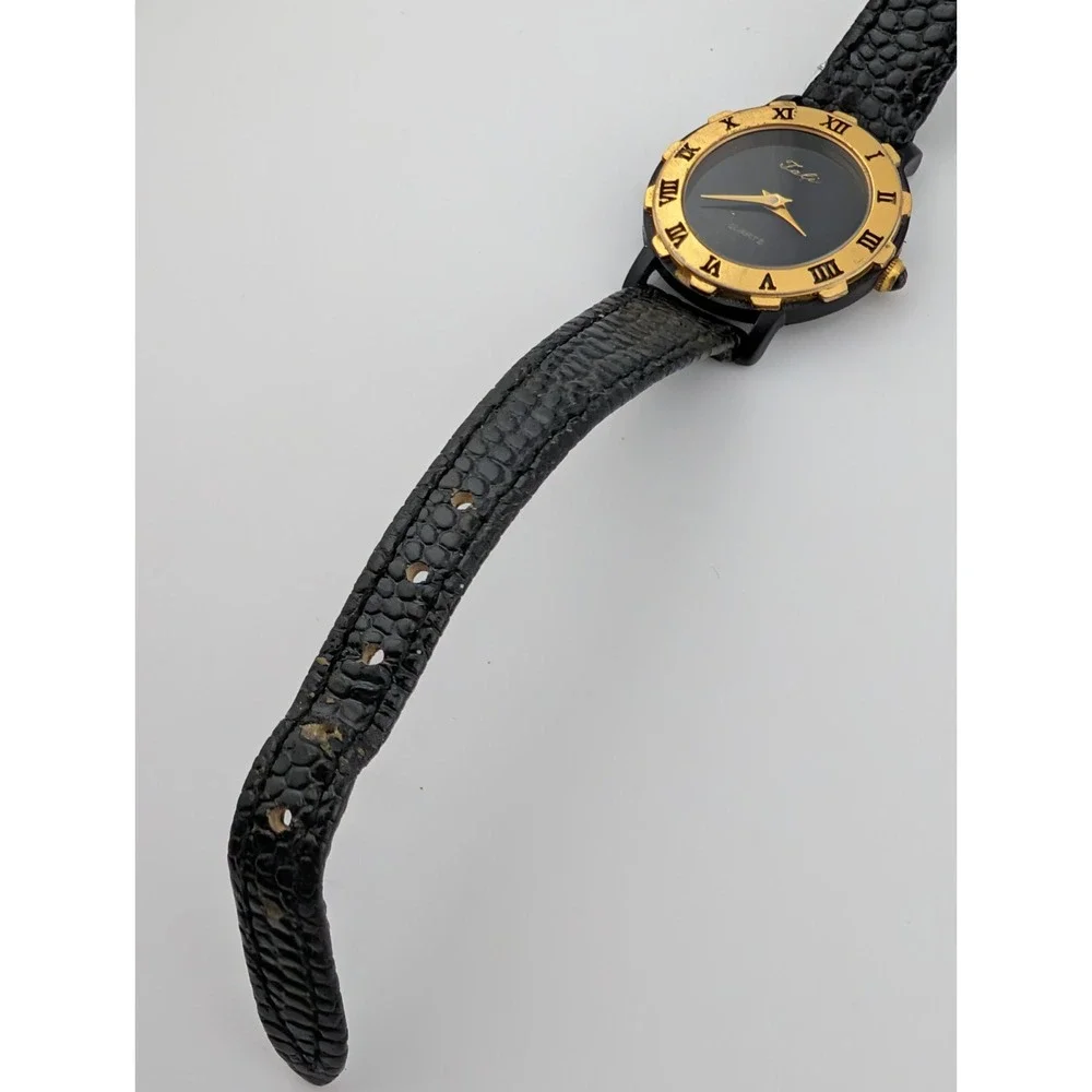 Vintage Tali Watch Women 25mm Case‎ Black Leather Band- New Battery